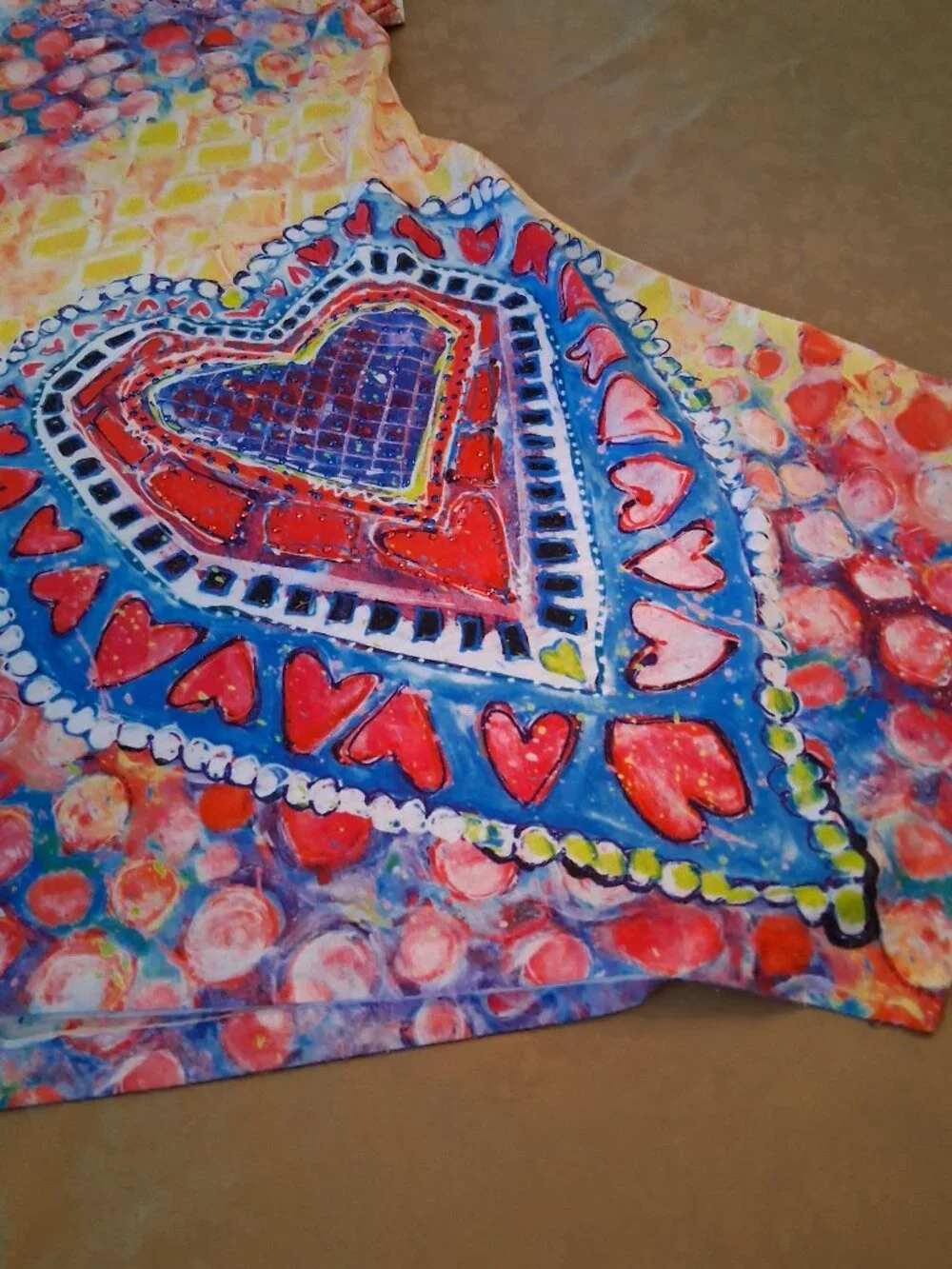 Leoma Lovegrove Multi Color Heart Print Lace Back V-Neck Tunic Blouse Size (M) - Picture 9 of 10